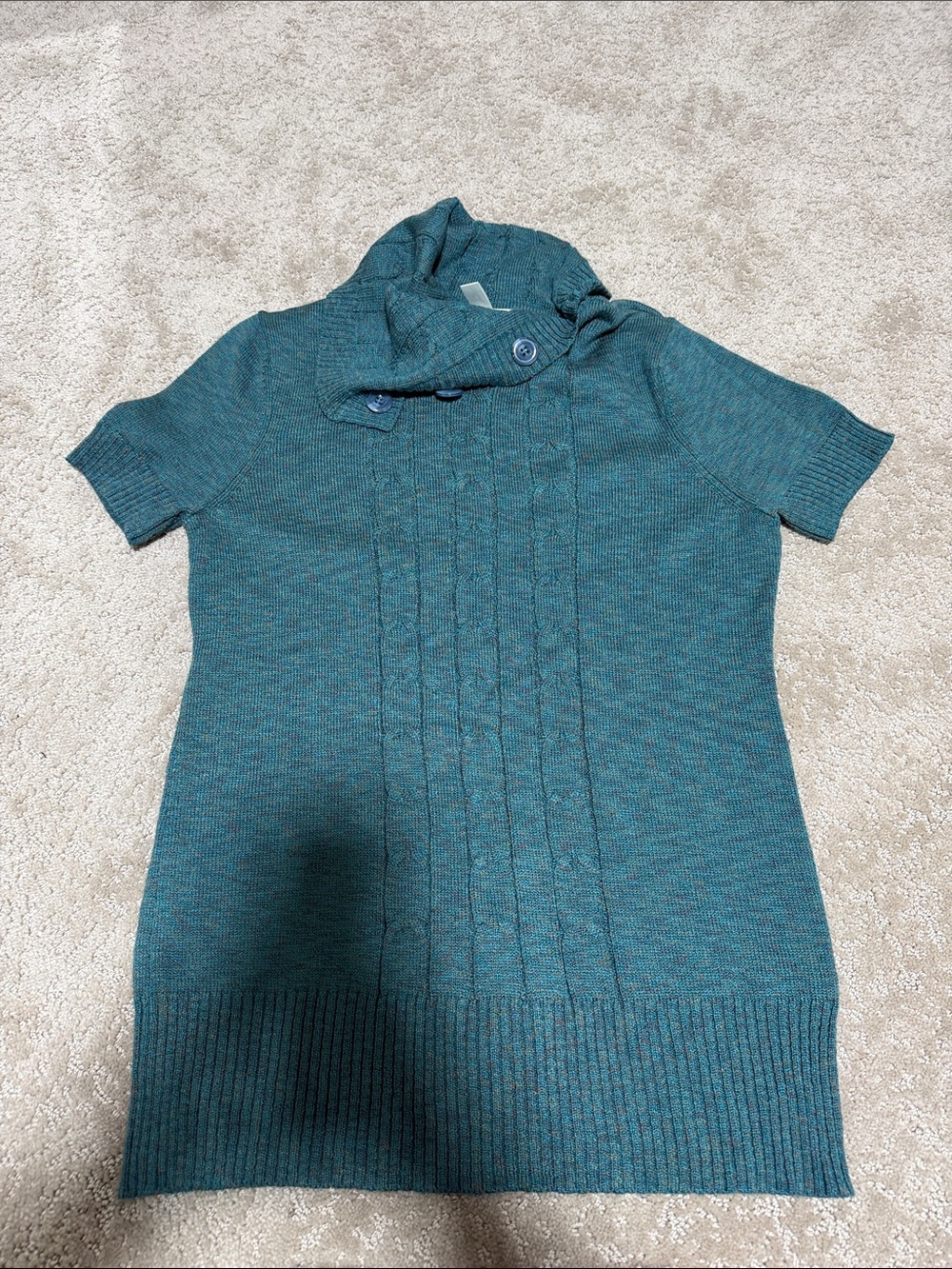 dressbarn Teal Short-Sleeve Cable Tunic Sweater